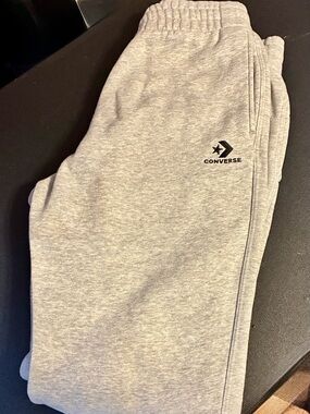 Converse Kids Light Heather Gray Jogger Sweatpants with Black Logo Small